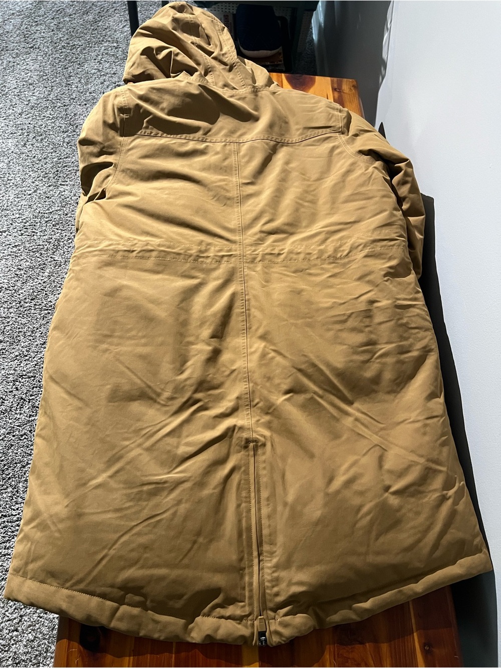 Women’s Hooded Long Puffer Coat - Tan - Picture 8 of 11